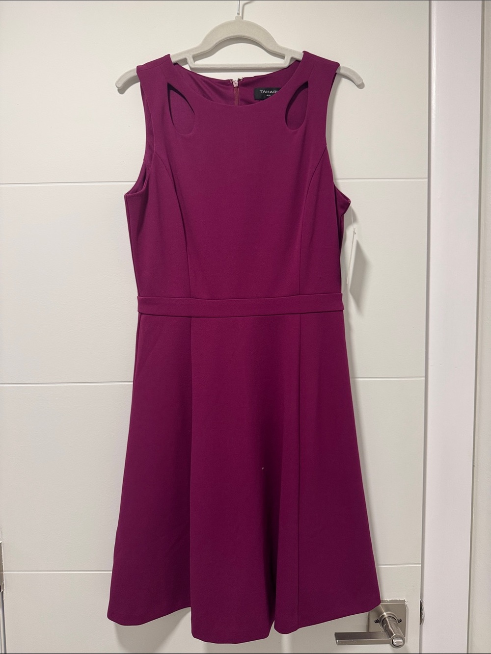 Tahari ASL Sleeveless Fit-and-Flare Dress in Magenta